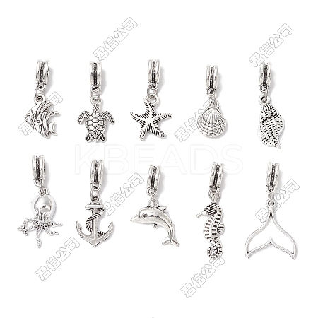 100Pcs 10 Styles Ocean Themes Tibetan Style Alloy Pendants PALLOY-FH00158-1