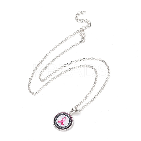 Glass Flat Round Pendant Necklace with Brass Chain LS-NJEW-A003-01E-1
