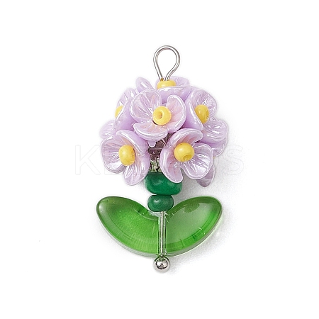 Glass Seed Beaded Flower Pendants X1-PALLOY-MZ00521-04-1