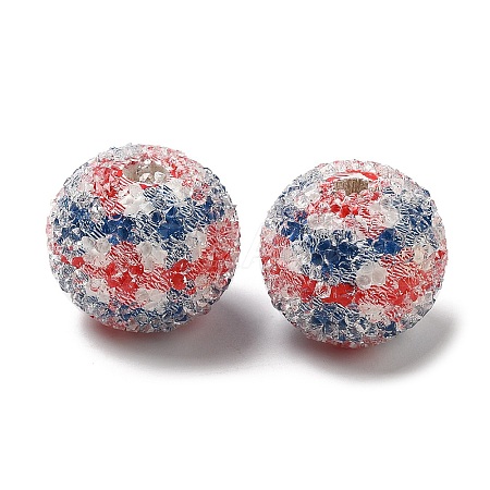 Spray Painted Wood European Beads with Rhinestone RESI-C038-03G-1