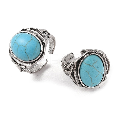 Oval Synthetic Turquoise Cuff Rings RJEW-B107-13AS-01-1