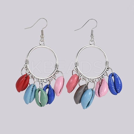 Dyed Cowrie Shell Dangle Earrings EJEW-JE02944-1