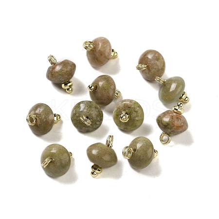 Natural Unakite Rondelle Charms with Rack Plating Brass Loops G-G110-05B-15-1