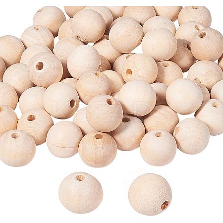 Round Unfinished Wood Beads and Nylon Packaging Vacuum Bag WOOD-PH0008-50-1