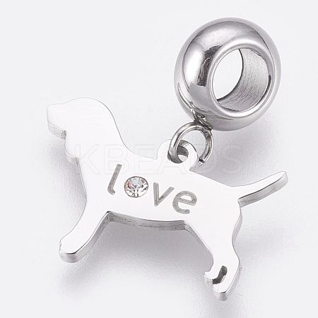 304 Stainless Steel Puppy European Dangle Charms STAS-O097-18P-1