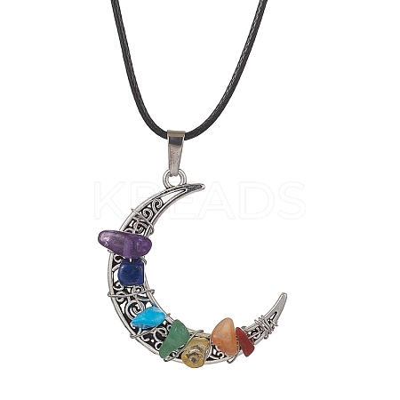 Tibetan Style Alloy Moon Pendant Necklace NJEW-JN04607-01-1