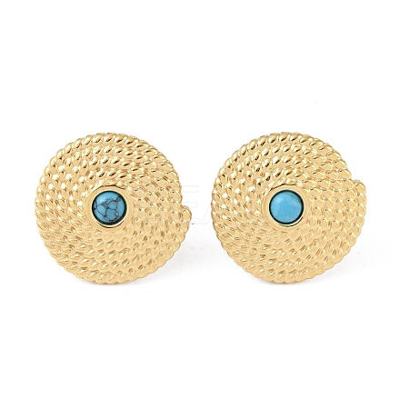 Natural Turquoise & 304 Stainless Steel Rope Disc Stud Earrings for Women EJEW-G390-04G-02-1