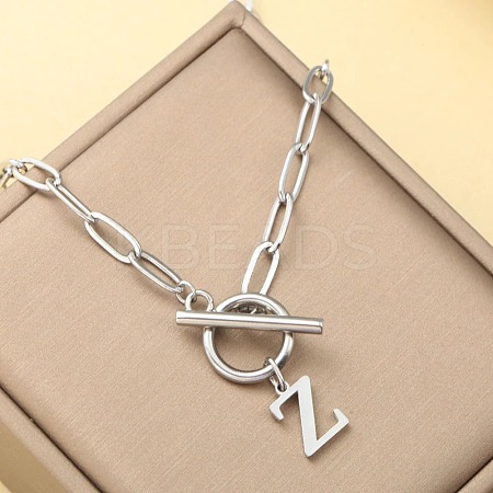 Stainless Steel Paperclip Chain Initial Necklaces with OT Clasps WGD6039-26-1