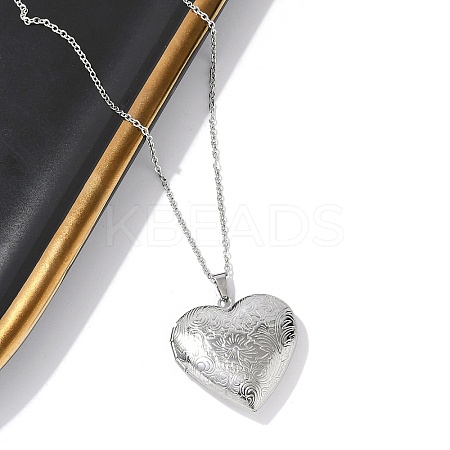 Anti-Tarnish 304 Stainless Steel Heart Locket Pendant Cable Chain Necklaces for Women LS-NJEW-M050-04C-P-1