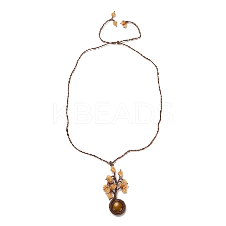 Natural Tiger Eye Tree of Life Pendant Necklace NJEW-K258-04G-1