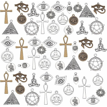 56Pcs 14 Style Tibetan Style Alloy Pendants TIBEP-PH0001-31-1