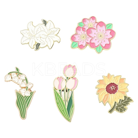 5Pcs 5 Styles Creative Zinc Alloy Brooches JEWB-YW0001-11-1