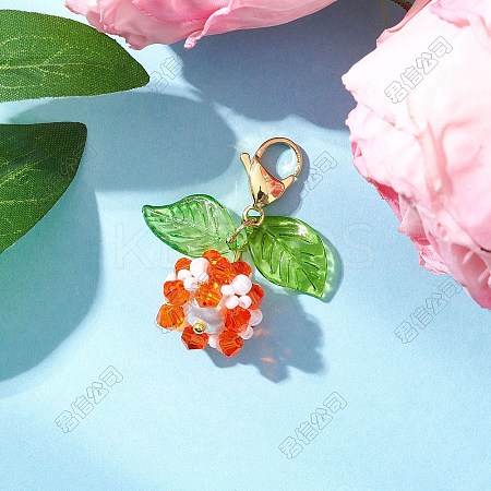 Flower Acrylic & Glass Pearl Pendant Decorations HJEW-SZ00040-1