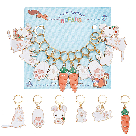 12cs 6 Style Carrot & Rabbit & Cat & Paw Locking Stitch Markers HJEW-PH01596-1