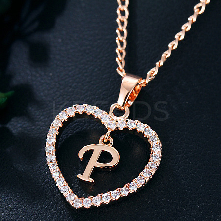 Alloy Crystal Rhinestone Heart with Initial Pendant Necklaces WGD4CFD-16-1