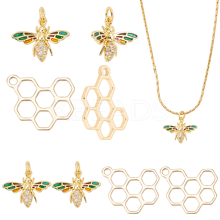 8Pcs 2 Styles Brass Pendants & Brass Micro Pave Cubic Zirconia Pendants KK-AR0003-70-1