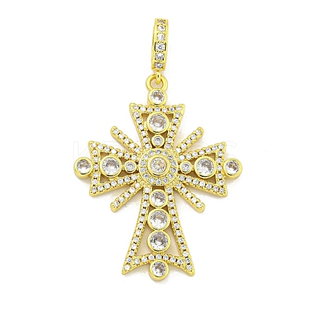Rack Plating Brass Micro Pave Clear Cubic Zirconia Pendants KK-B091-24G-1