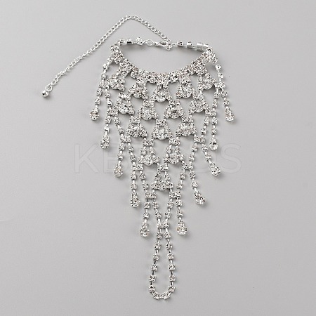 Crystal Rhinestone Chain Tassel Ring Bracelet BJEW-WH0012-06S-1