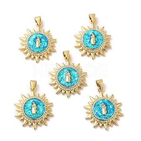 Rack Plating Brass Micro Pave Cubic Zirconia with Synthetic Opal Pendants KK-D088-27G-1