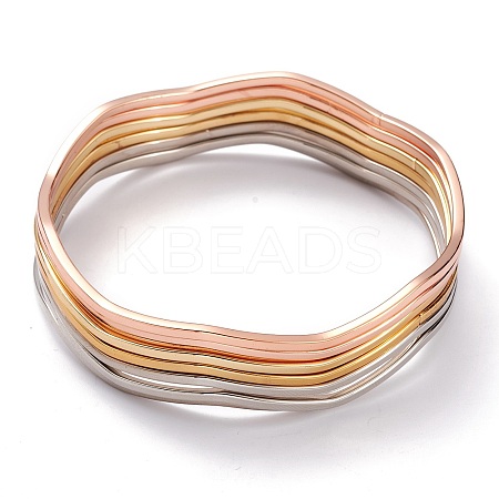 7Pcs Women's Simple Fashion PVD Vacuum Plating 201 Stainless Steel Stackable Bangles BJEW-O182-08M-1-1