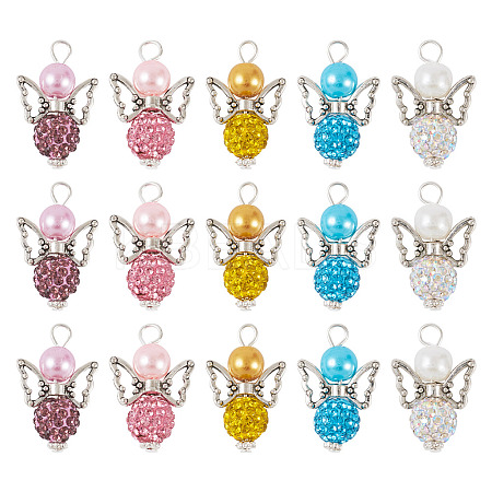 20Pcs 5 Colors Polymer Clay & Glass Rhinestone Pendants FIND-TA0004-83-1