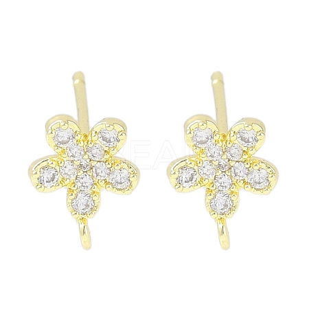 Brass Pave Clear Cubic Zirconia Stud Earring Findings KK-F875-08G-1