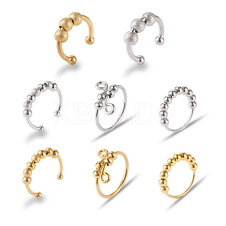 Spritewelry 8Pcs 8 Style Brass Rotating Beaded Cuff Rings RJEW-SW0001-01-1