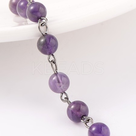 Handmade Amethyst Beads Chains for Necklaces Bracelets Making AJEW-JB00156-05-1