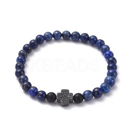 Natural Lapis Lazuli(Dyed) Beaded Stretch Bracelets BJEW-JB05026-02-1