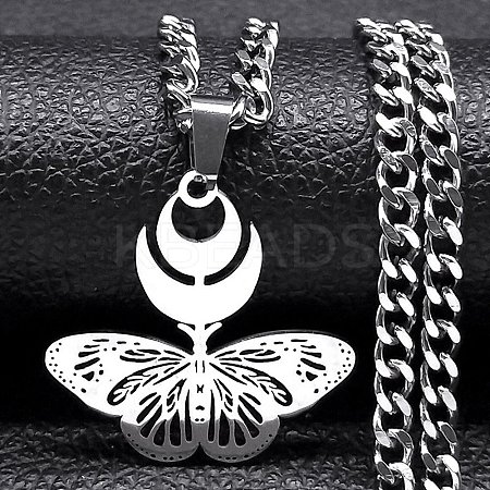 Hollow Butterfly 201 Stainless Steel Pendant Necklaces for Women NJEW-M105-08P-1