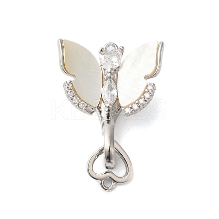 Brass Micro Pave Clear Cubic Zirconia Fold Over Clasps with Shell KK-S382-07P-1