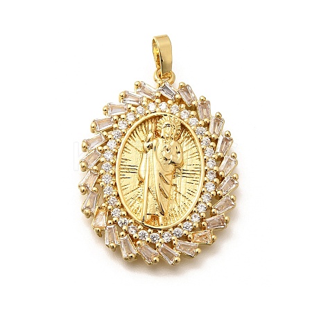 Religion Themed Rack Plating Brass Micro Pave Cubic Zirconia Pendants KK-L226-007G-07-1