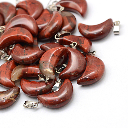 Moon Natural Red Rainbow Jasper Pendants G-Q369-12-1