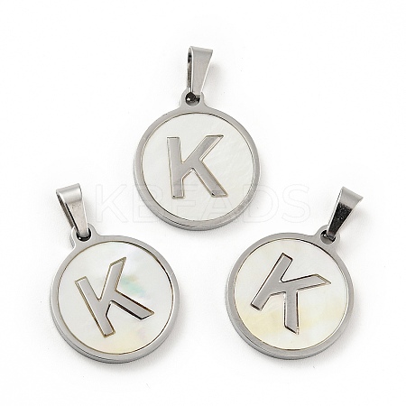 304 Stainless Steel with White Shell Pendants STAS-G268-01K-P-1