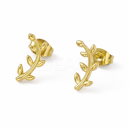 PVD Vacuum Plating 304 Stainless Steel Tiny Leafy Branch Stud Earrings for Women EJEW-P212-11G-1