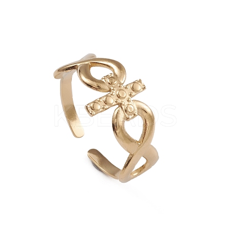 Ion Plating(IP) 304 Stainless Steel Cross & Infinity Open Cuff Rings for Women RJEW-G285-11G-1