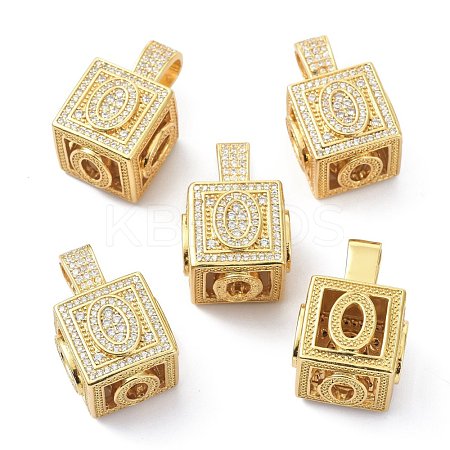 Alphabet Brass Micro Pave Clear Cubic Zirconia Pendants ZIRC-O045-01G-O-1