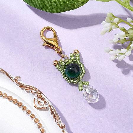 Natural Tiger Eye & Glass Seed Beaded Cat Pendant Decoration HJEW-MZ00157-06-1