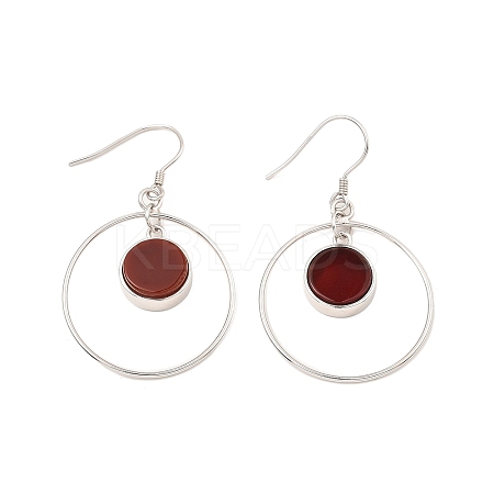 Natural Carnelian Flat Round Dangle Earrings EJEW-Z024-11B-P-1