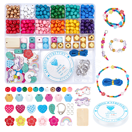 DIY Wood Beaded Bracelets and Keychains Making Kit DIY-PH0008-94-1