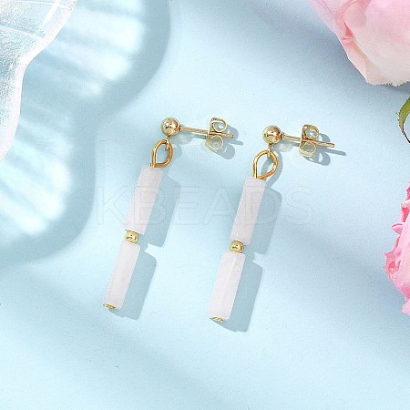 Rectangle Brass Natural White Jade Dangle Stud Earrings EJEW-JE06768-1