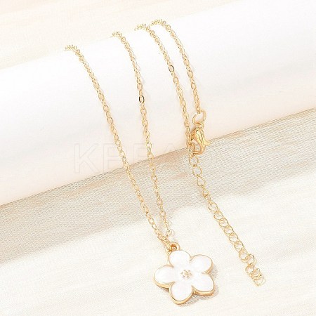 Alloy Enamel White Flower Pendant with Iron Chain Necklaces for Women NJEW-A066-04G-1