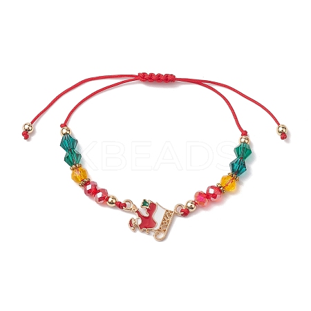 Christmas Glass Braided Bead Bracelets BJEW-JB10892-01-1