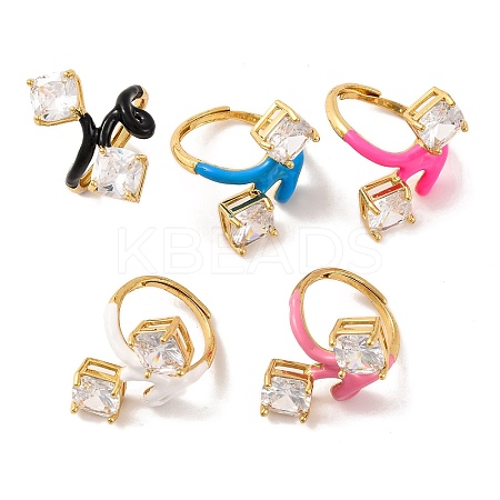 Rhombus Brass Micro Pave Clear Cubic Zirconia Adjustable Rings RJEW-U009-13G-1