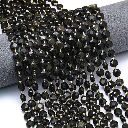 Natural Golden Sheen Obsidian Beads Strands G-C116-A56-02-1