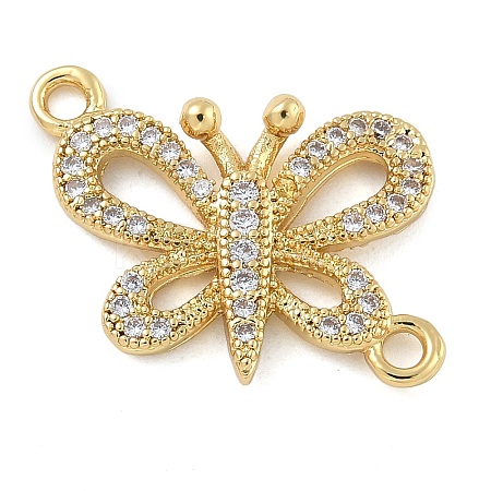 Rack Plating Brass Micro Pave Clear Cubic Zirconia Butterfly Connector Charms KK-A234-077G-1
