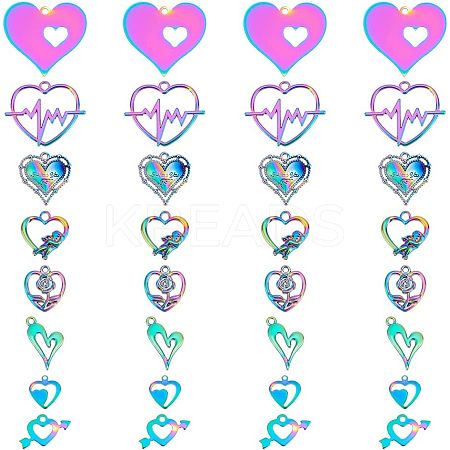32Pcs 8 Style  Valentine's Day Ion Plating(IP) 201 Stainless Steel & Alloy Pendants STAS-UN0039-03-1