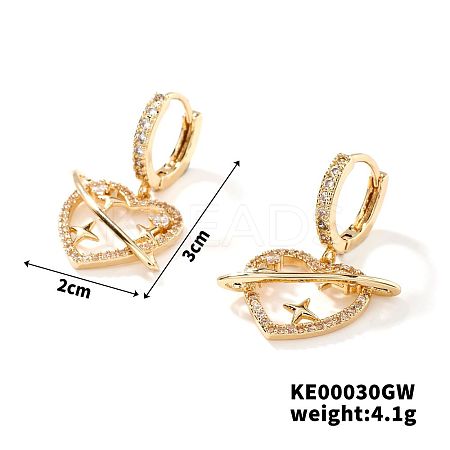 Sweet Cool Minimalist Love Heart Planet Brass Cubic Zirconia Hoop Earrings OC6565-1-1
