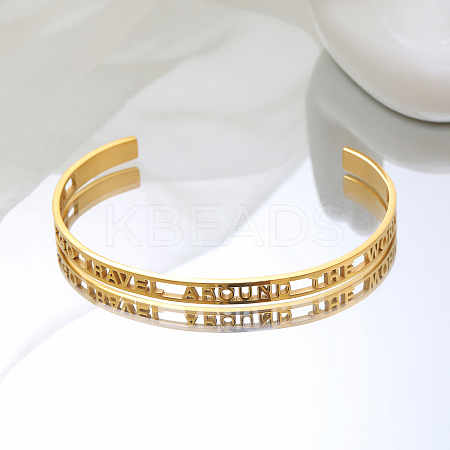 Stylish 304 Stainless Steel Hollow Letter Open Cuff Bangles for Women's Daily Wear MU1994-1-1