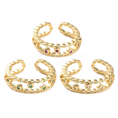 Rack Plating Brass Micro Pave Cubic Zirconia Open Cuff Rings for Women RJEW-U026-03G-01-1